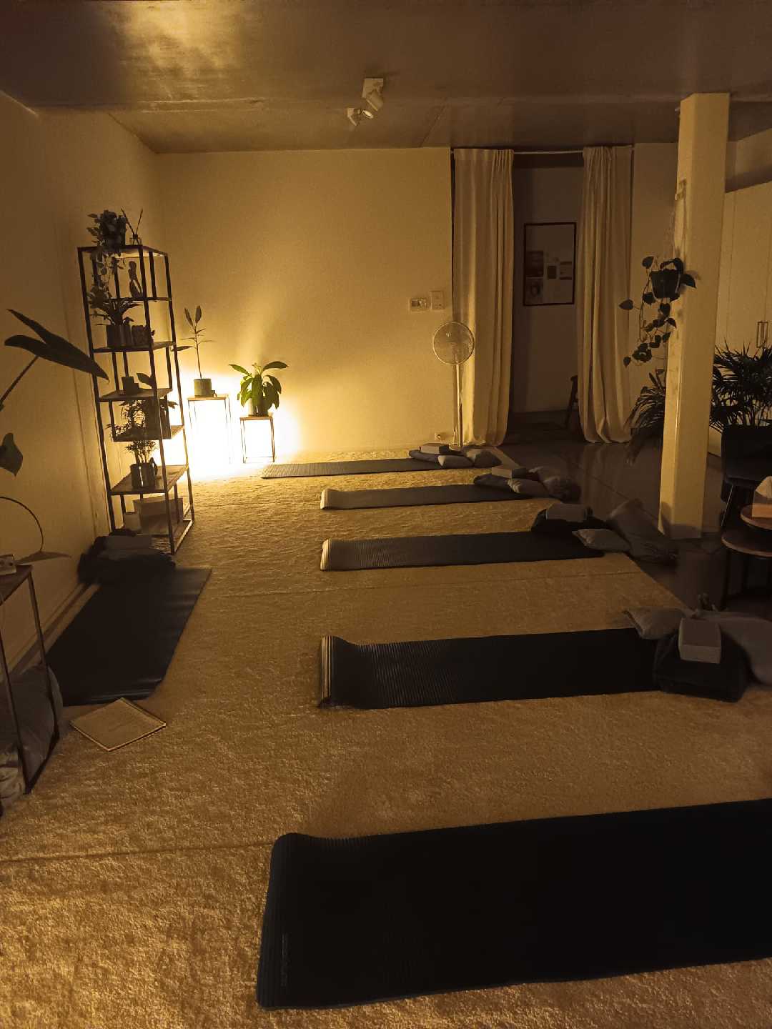 De rustige yogazaal bij Op weg met stress in Wemmel
